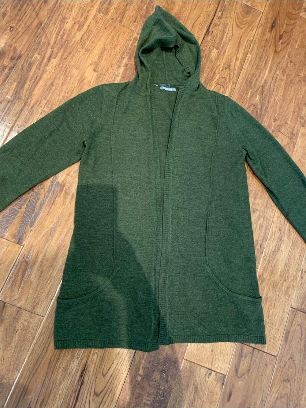 Olive Green Hooded Open-Front Women's Cardigan - Picture 7 of 16